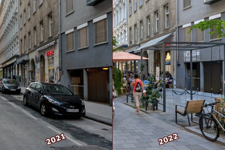 Zollergasse, alt vs. neu, Pergola