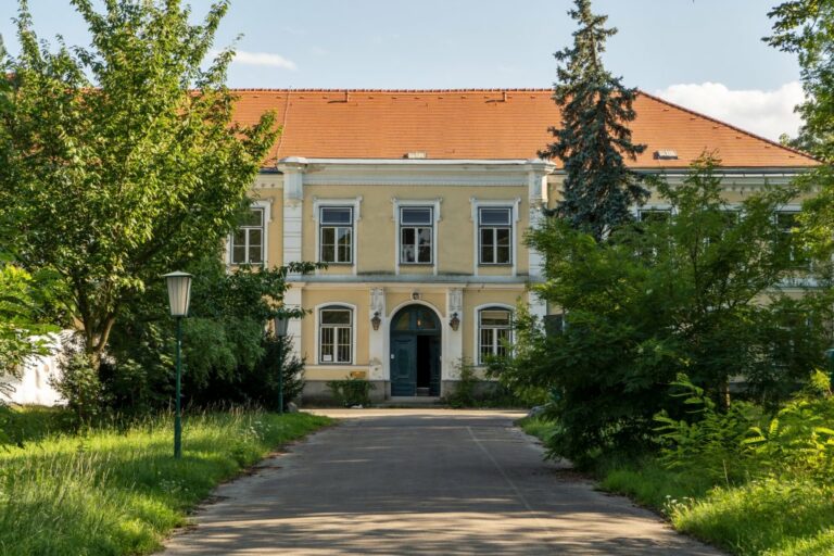 historisches Gebäude, Bäume, ehemalige Krankenpflegeschule in der Jagdschlossgasse in Wien-Hietzing