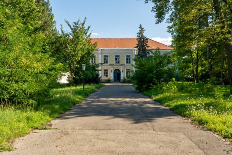 historisches Gebäude, Bäume, ehemalige Krankenpflegeschule in Wien-Hietzing, Jagdschlossgasse 21-25