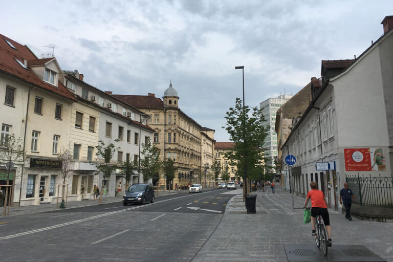 Gosposvetska cesta in Ljubljana, Straße, Herbst, Radfahrer