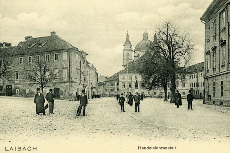 Platz in Ljubljana, historische Aufnahme, "Handelslehranstalt"