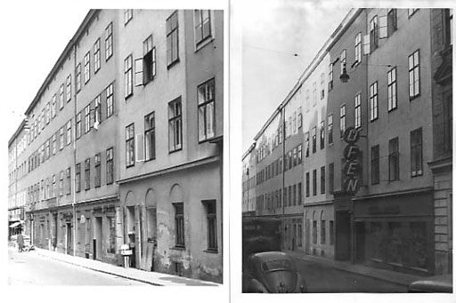 alte Häuser in der Schaumburgergasse in Wien-Wieden, Fotos aus den 1950er-Jahren, Biedermeier-Architektur