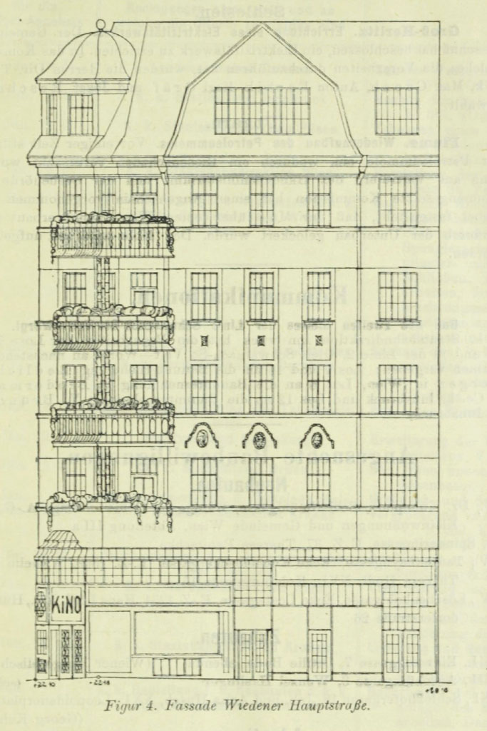 "Fassade Wiedener Hauptstraße", Zeichnung einer Fassade eines Spätgründerzeithauses in Wien