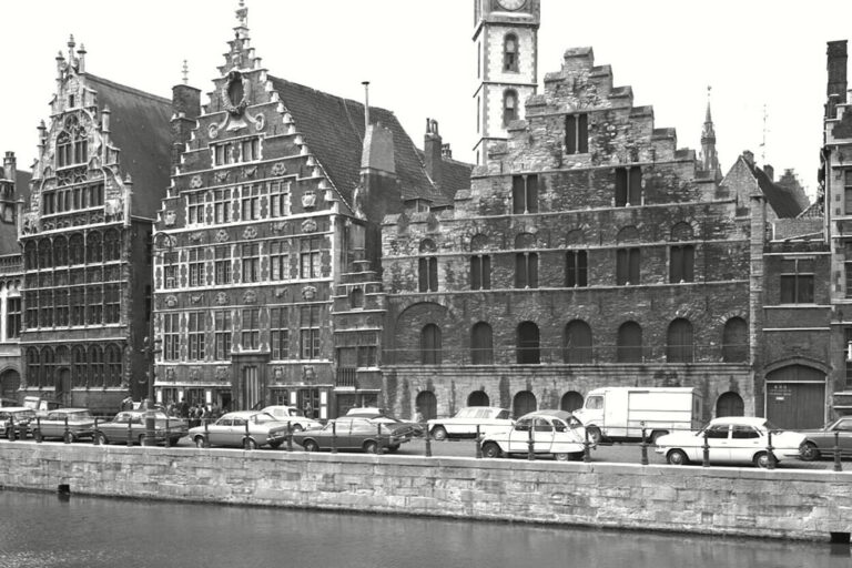 historische Gebäude am Fluss Leie in Gent, Belgien