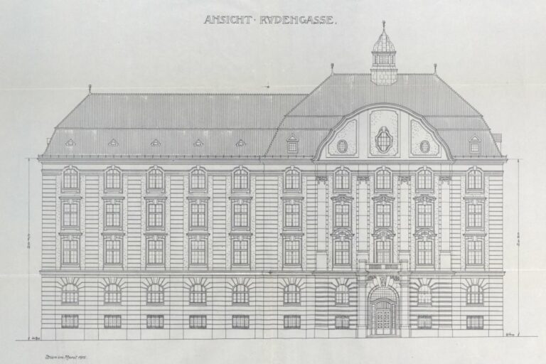 Skizze des Gerichtsgebäudes in der Rüdengasse in Wien-Landstraße