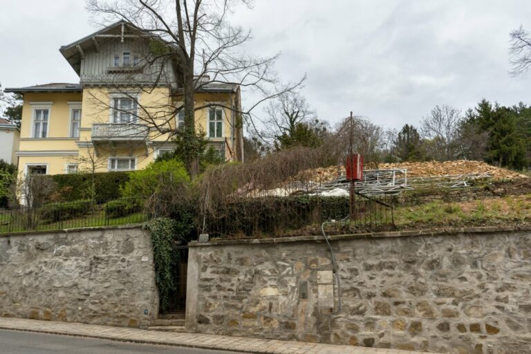 alte Villa, Mauer, Bäume, Grünfläche, Schutt