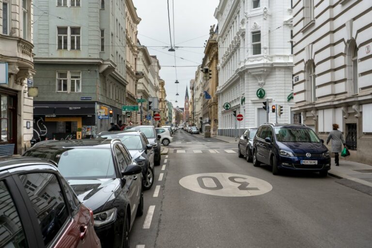 Fahrbahn und Parkplätze auf der Argentinierstraße