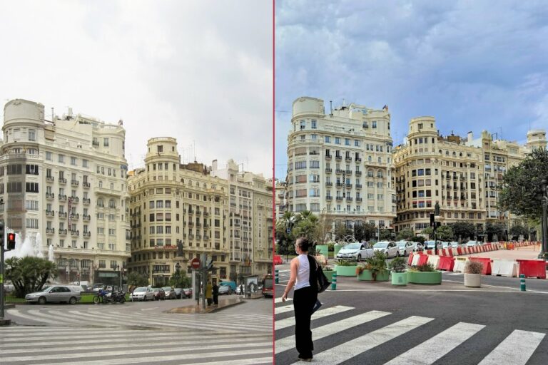 Plaça de l'Ajuntament vor und nach der Reorganisation des Verkehrs