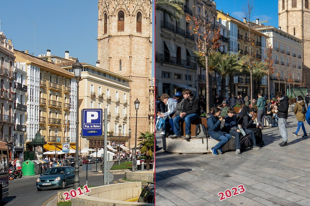 Platz im Zentrum von Valencia vor und nach dem Umbau