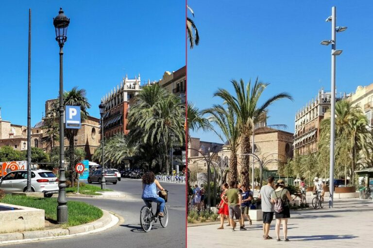Plaça de la Reina im Zentrum von Valencia vor und nach dem Umbau