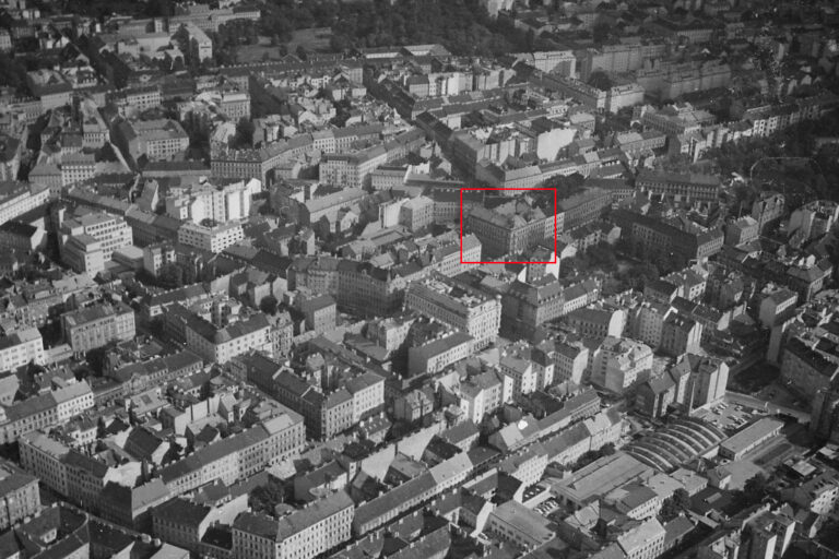 Luftaufnahme des 4. Bezirks aus den 1950er-Jahren