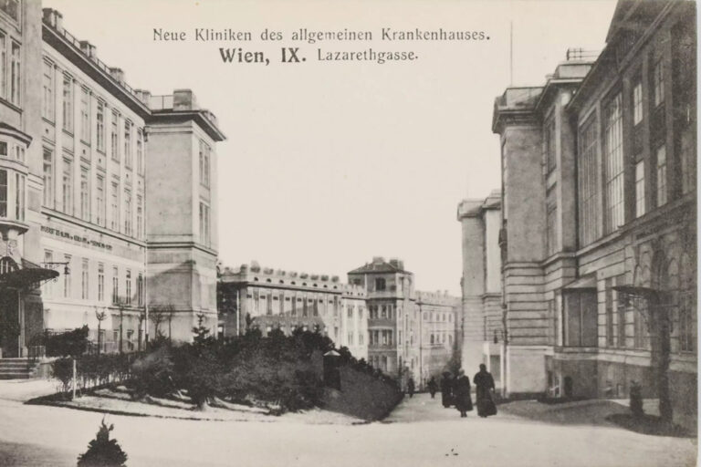 "Neue Kliniken des allgemeinen Krankenhauses. Wien, IX. Lazarethgasse."