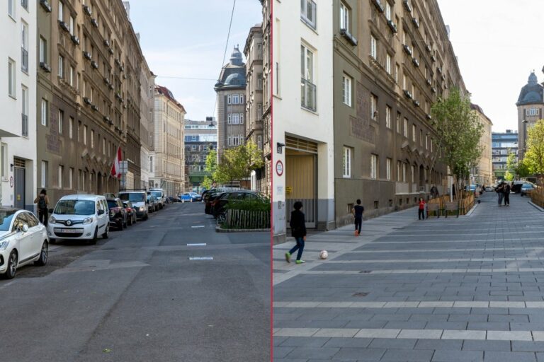 Pfeilgasse vor und nach der Umgestaltung, Wien-Josefstadt