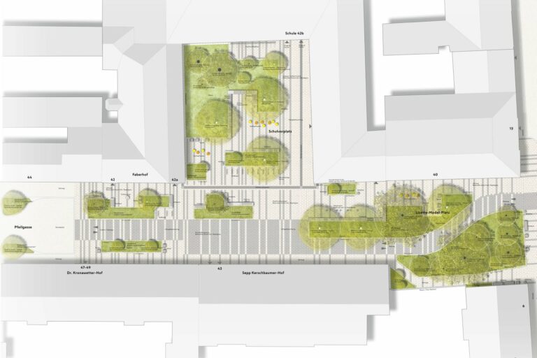 Plan der Umgestaltung des öffentlichen Raums vor der Schule in der Pfeilgasse