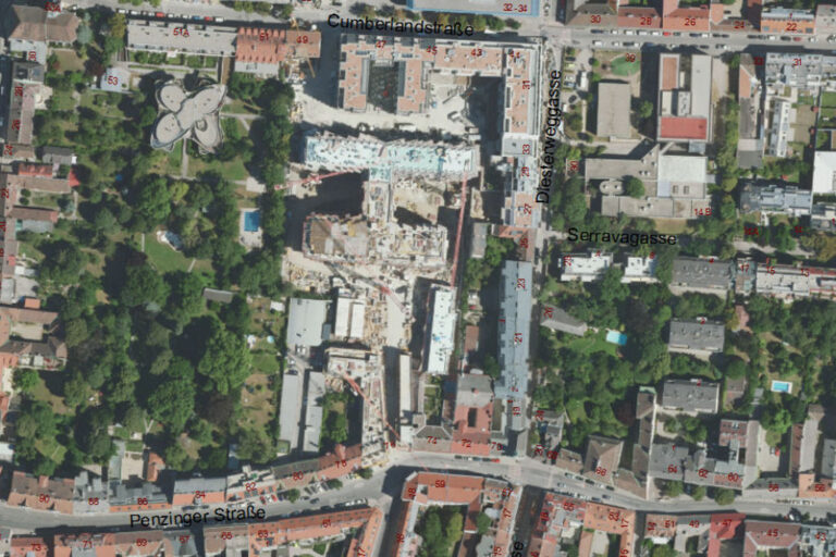 Luftbild vom Areal zwischen Cumberlandstraße und Penzinger Straße