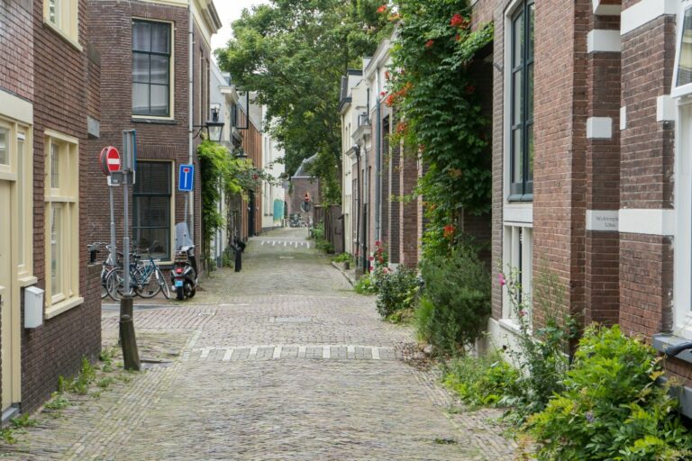 schmale Gasse in Utrecht mit Begrünung