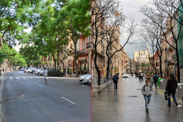 Plaça del Mercat in Valencia vor und nach der Umgestaltung zur Fußgängerzone