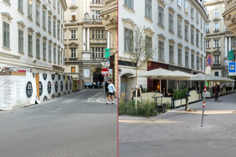 Freisingergasse vor und nach der Umgestaltung