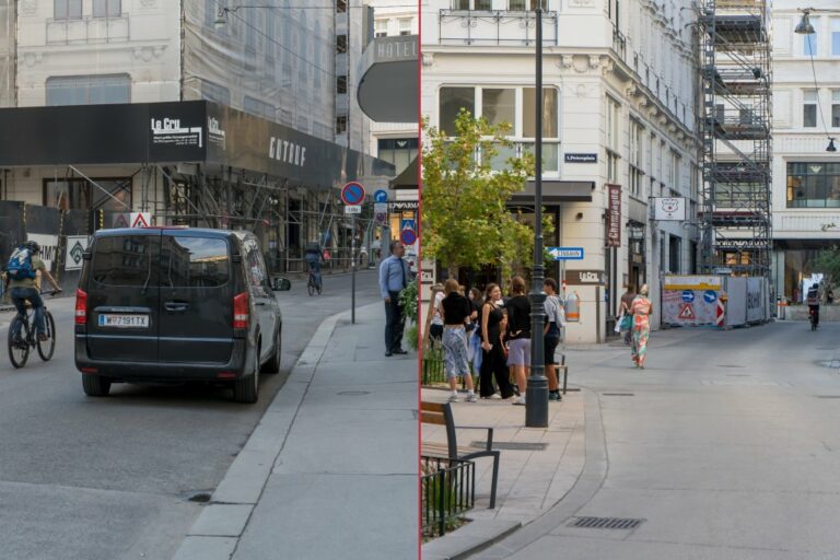 Petersplatz in Richtung Milchgasse vor und nach der Umgestaltung