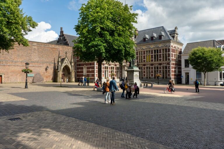 Gebäude der Universität Utrecht, Fußgängerzone, Baum, Platz