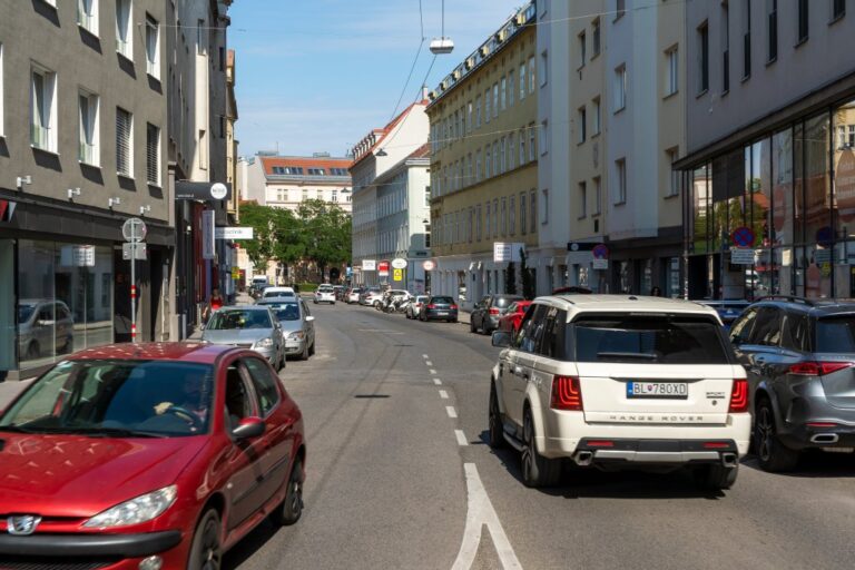 Gumpendorfer Straße, Autos, Häuser, Bäume