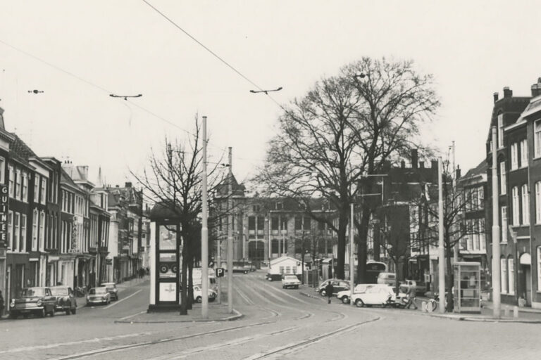 Straße mit Bäumen, Litfaßsäule
