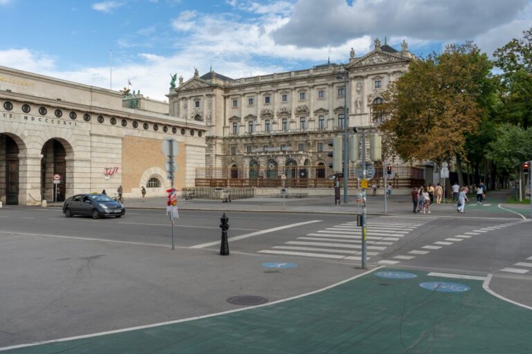 Hofburg, Burgtor, Ringstraße, Radweg, Bäume