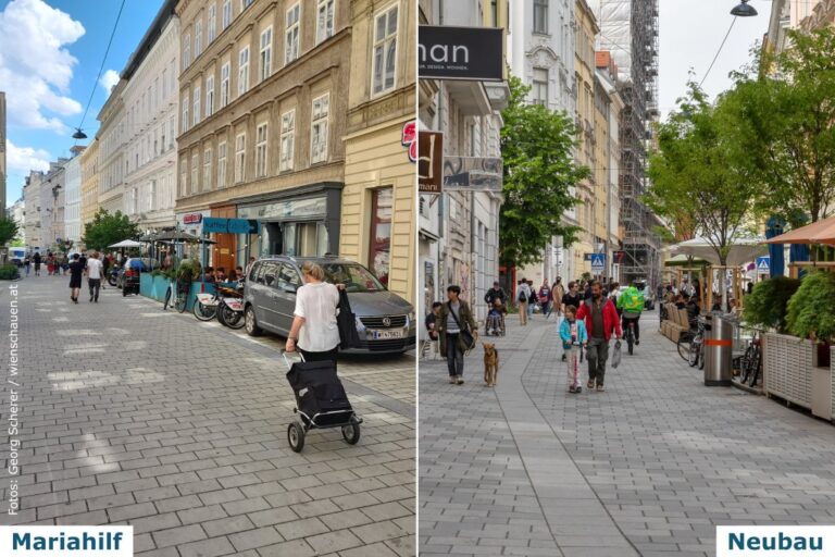 Personen gehen durch Begegnungszonen in Wien