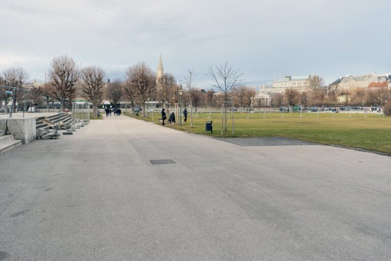 Platz, Asphalt, Bäume, Absperrungen, Rathaus, Burgtheater