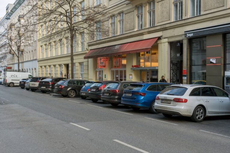 parkende Autos, Bäume, Gumpendorfer Straße