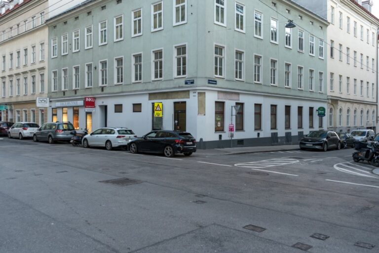 Gumpendorfer Straße, parkende Autos, Fahrbahn, alte Häuser