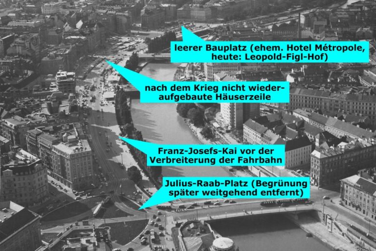 Luftaufnahme des Franz-Josefs-Kais und Donaukanals