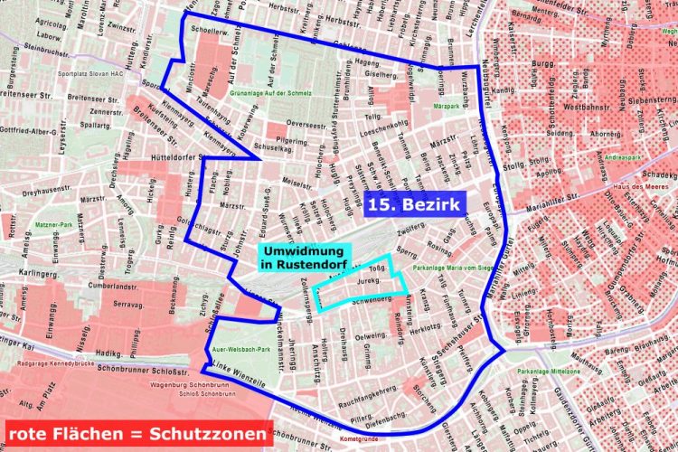 Karte mit Schutzzonen im 15. Bezirk, Wien
